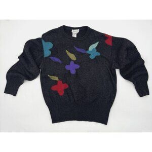 Magnanini Womens 46 Sweater 3D Lambswool Angora Art Birds Flower Colorful Italy
